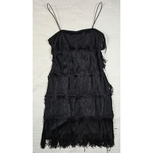NWT Sincerely Jules Black Fringe Shimmy Spaghetti Strap Bodycon Mini Dress